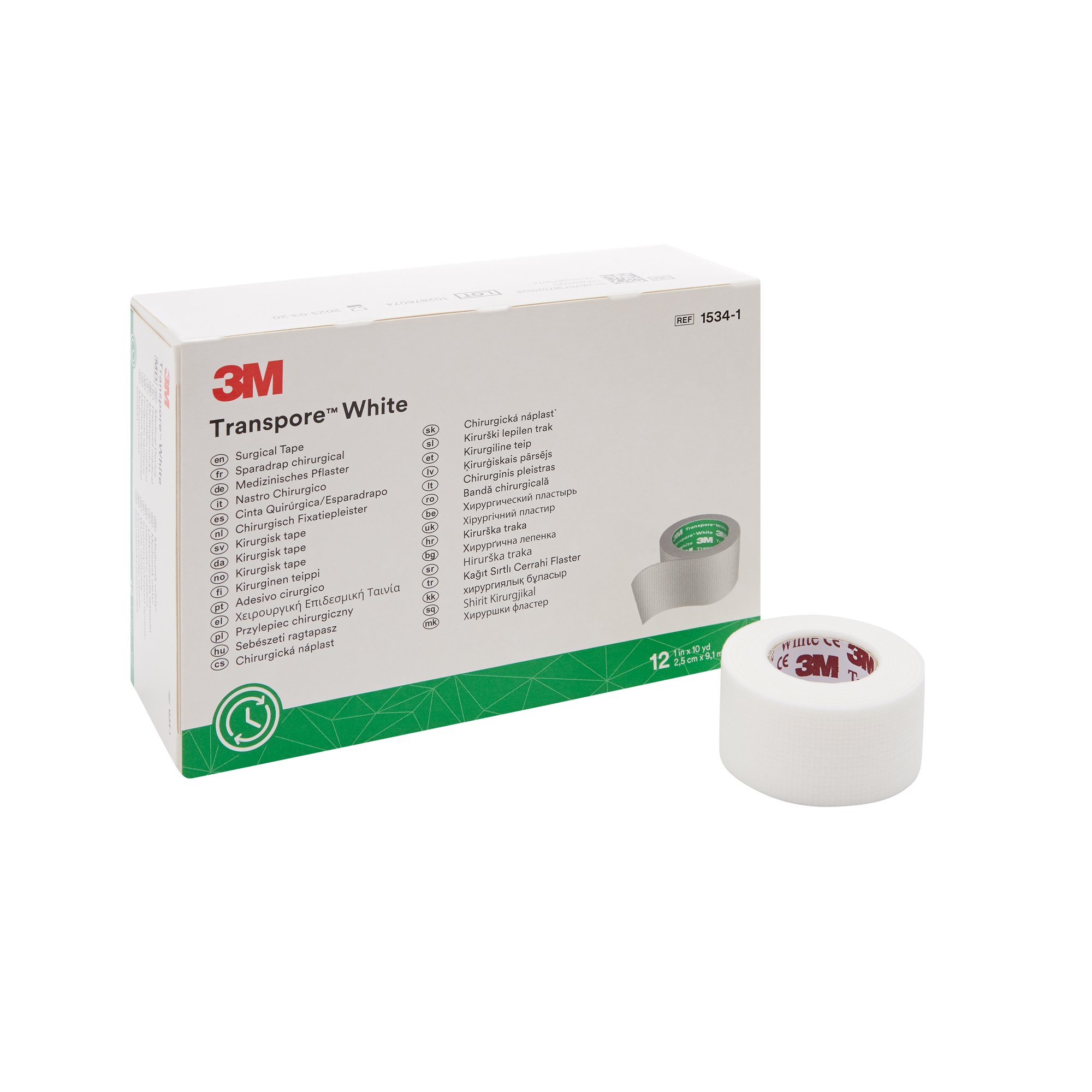 Tape Medical 3M™ Transpore™ White Bi-directional Tear Plastic 1 Inch X 10 Yard White NonSterile (12RL/BX 10BX/CS) by Solventum Corporation  ID 1534-1